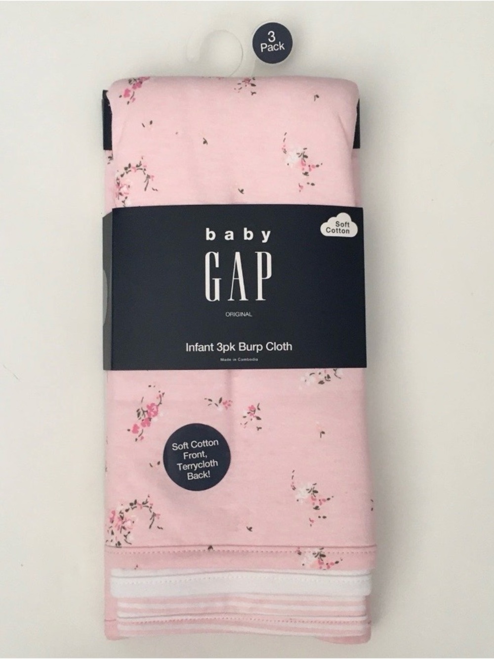 Baby Burp Cloths Set of 3 Pink Floral White Stripe Soft Absorbent NEW | Baby Gap